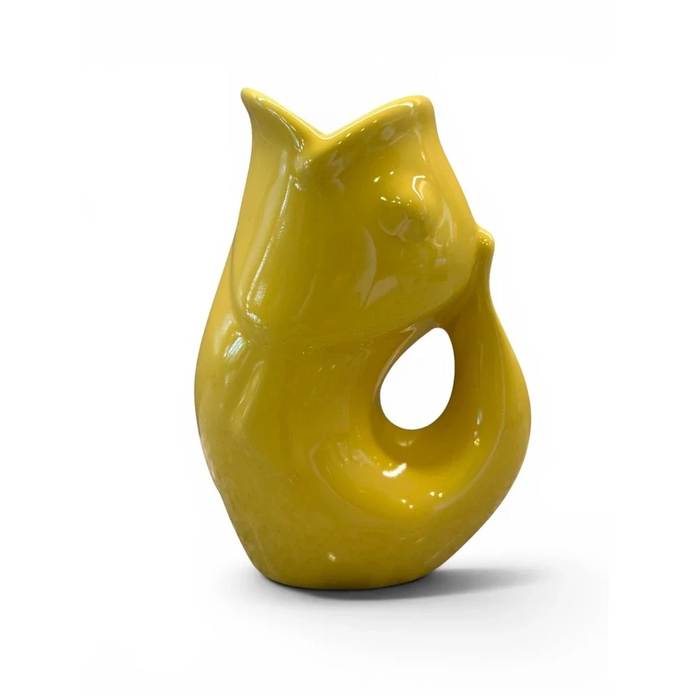GurglePot Sunflower Yellow Fish Pitcher Medium 6.5 Inch Stoneware No Chips
